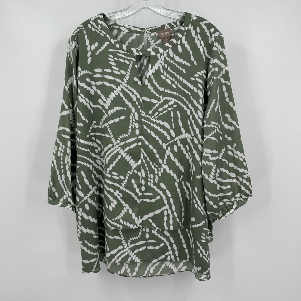 Chicos Womens Earthy Contemporary Top Size 3 US XL Geometric Mod Office Career